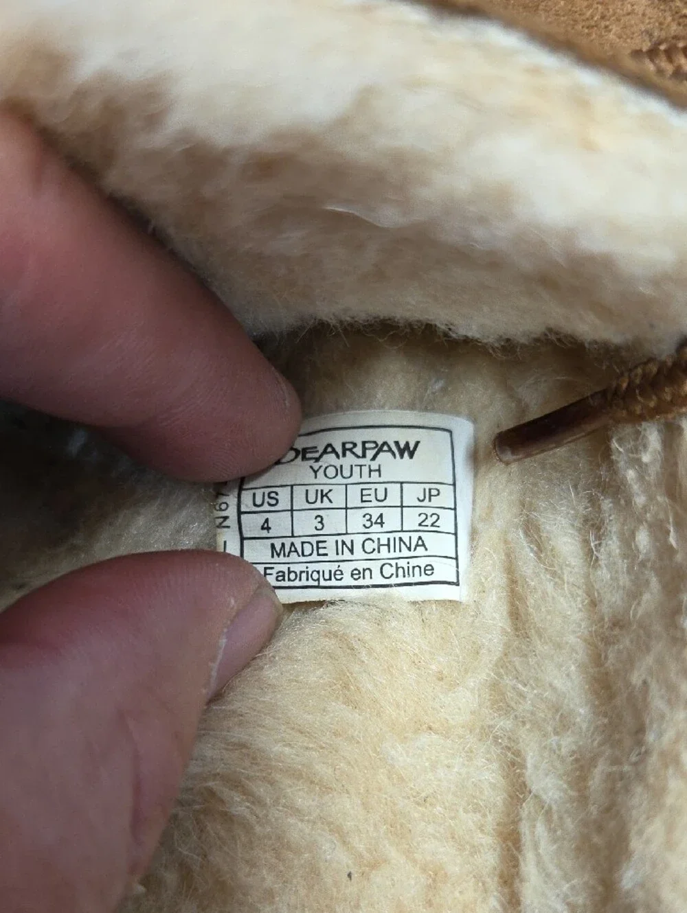 BearPaw Kids Moccasin Slippers in Chestnut Brown with Fleece Lining. Size 4
